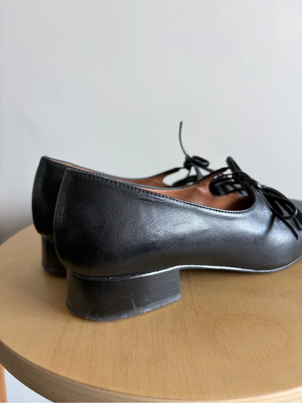 Nicole Saldaña Isabel Black Leather Tie-Front Mary Jane Ballet Heels - Picture 5 of 6